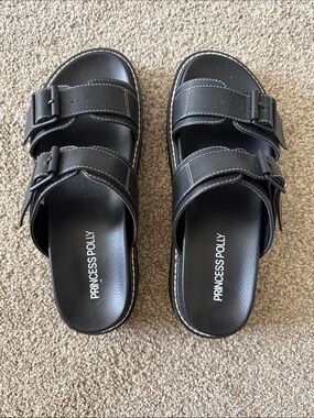 Princess Polly Black Double-Buckle Slide Sandals for Men